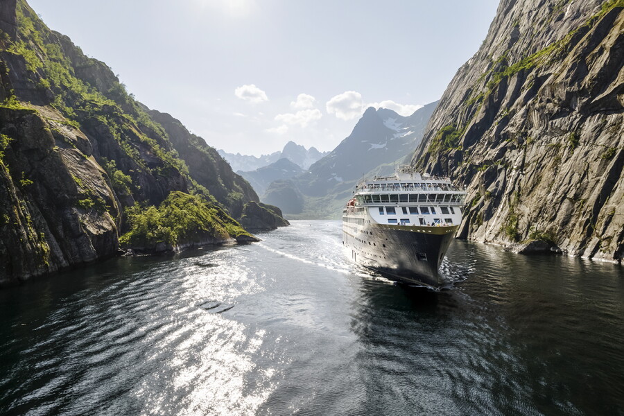 The fictional MV Boreal Sterling framed by Norwegian fjords